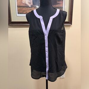 Sanctuary Purple And Black Button Down Sheer Tank Blouse